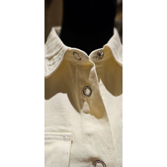 Fashion Nova Butter Yellow Cropped Cream Denim M Jacket Adjustable Waist - Picture 7 of 12